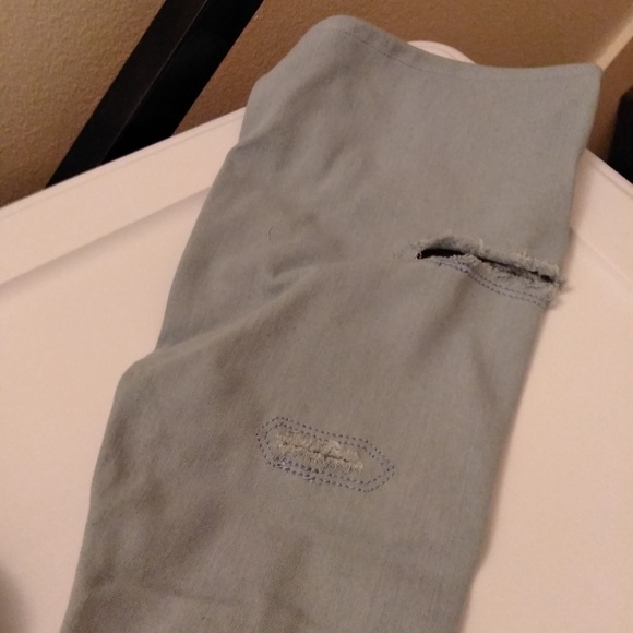 Wild Diva Peep Toe Light Denim Over the Knee Boots - Picture 5 of 8